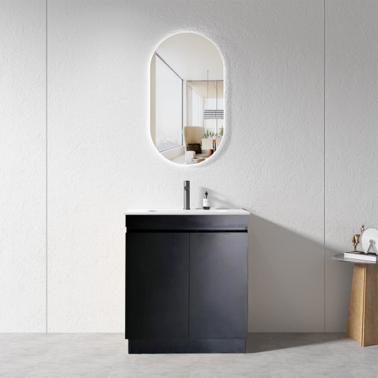 MADRID 600X460X850MM PLYWOOD FLOOR STANDING VANITY - BLACK WITH CERAMIC TOP